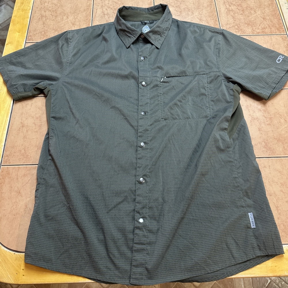 Club Ride Shirt Mens Sz Med Green Stripe Short Sleeve Cycling Mountain Bike MTB